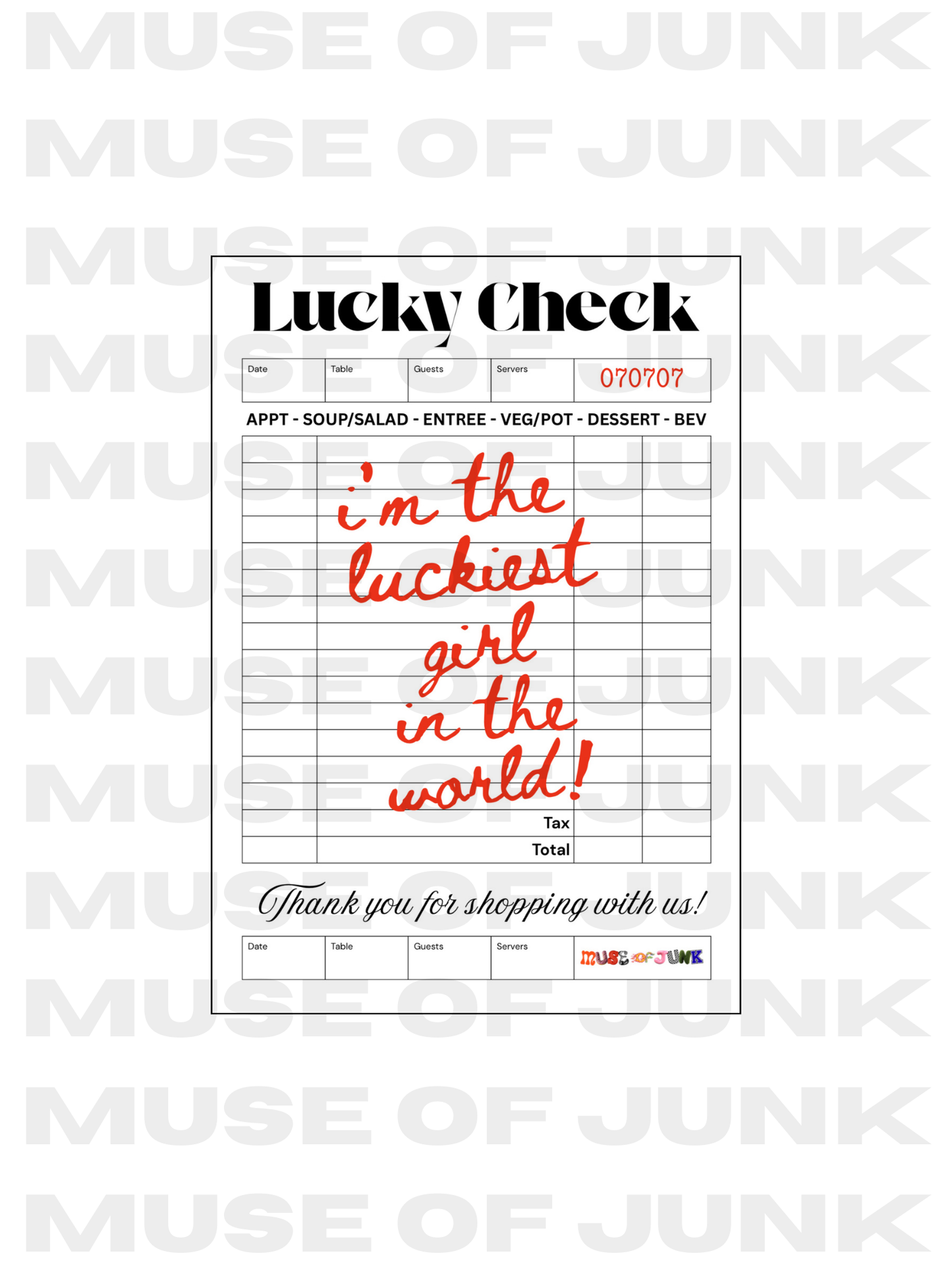 LUCKY GUEST CHECK STICKER