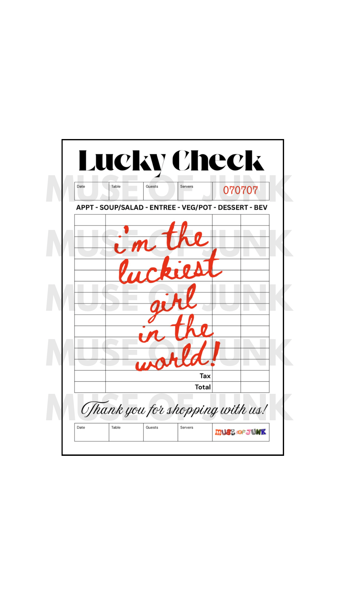 LUCKY GUEST CHECK STICKER